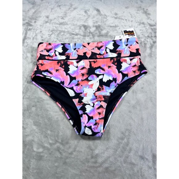 Time and Tru  Bikini Bottoms Women Small Black with Colorful floral pattern NWT - Picture 3 of 8